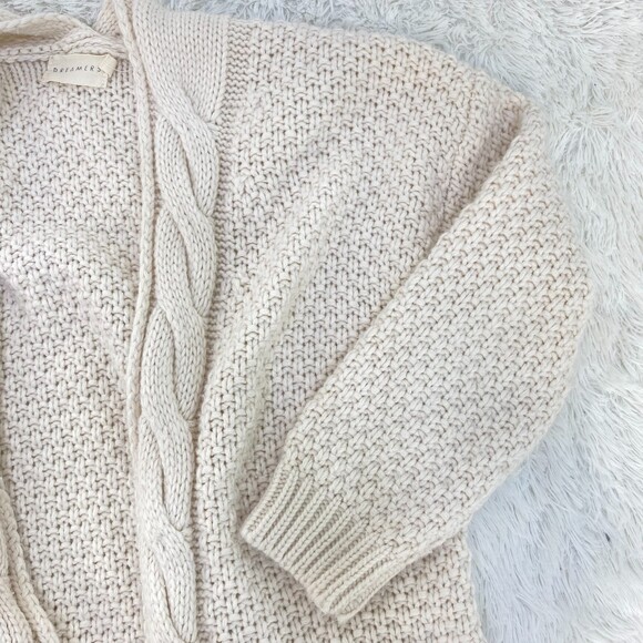 Dreamers Cream White Cable Knit Open Front Long Sleeve Cardigan Small - Picture 3 of 4